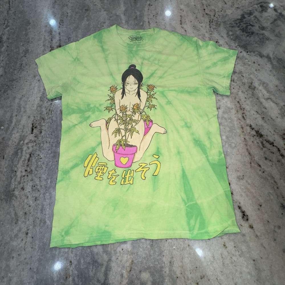 Spencer's Y2K Men's Small T Shirt Green Tie Dye Graphic Print Fairy Lady Anime
